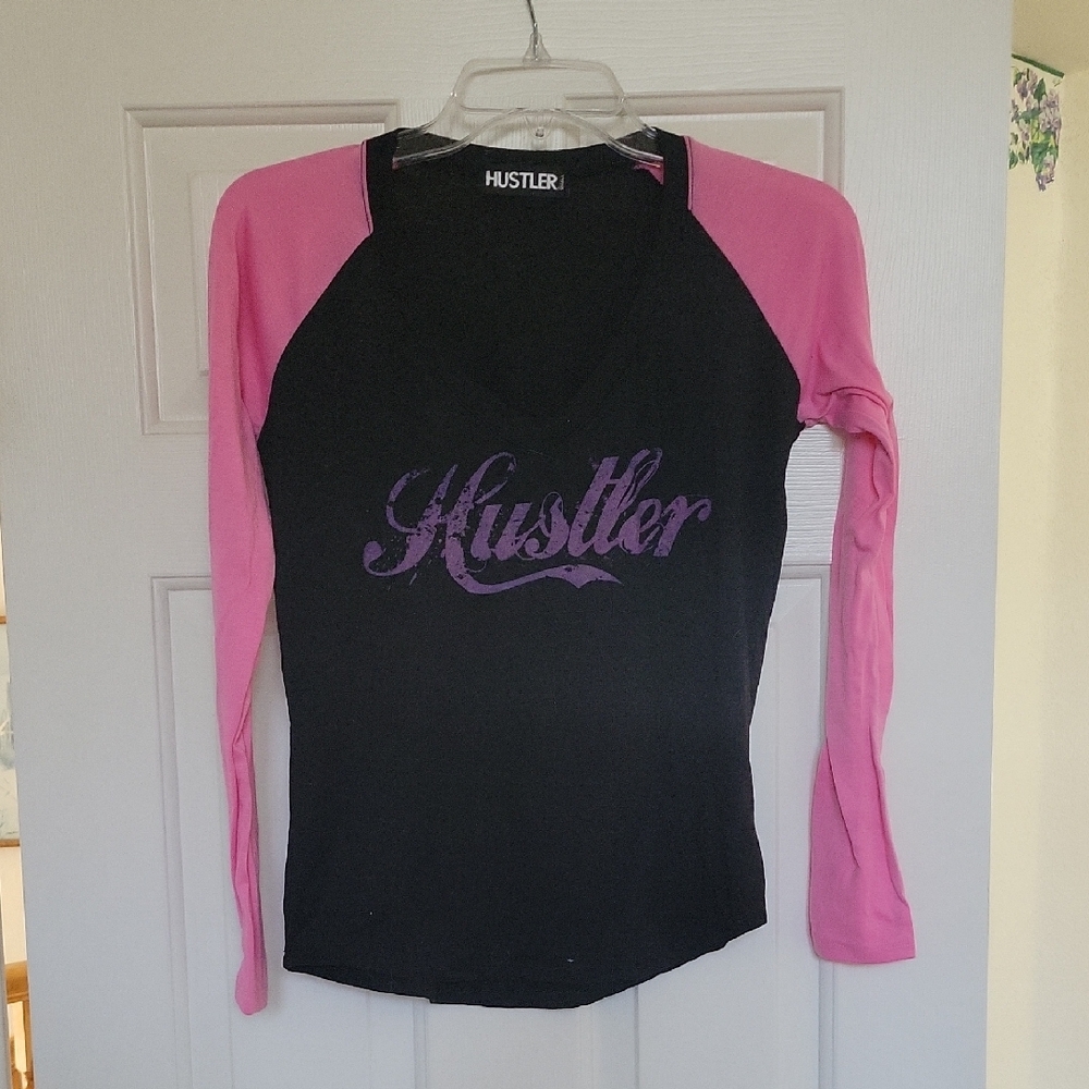 Hustler Hollywood Black and Pink Long Sleeve Tee